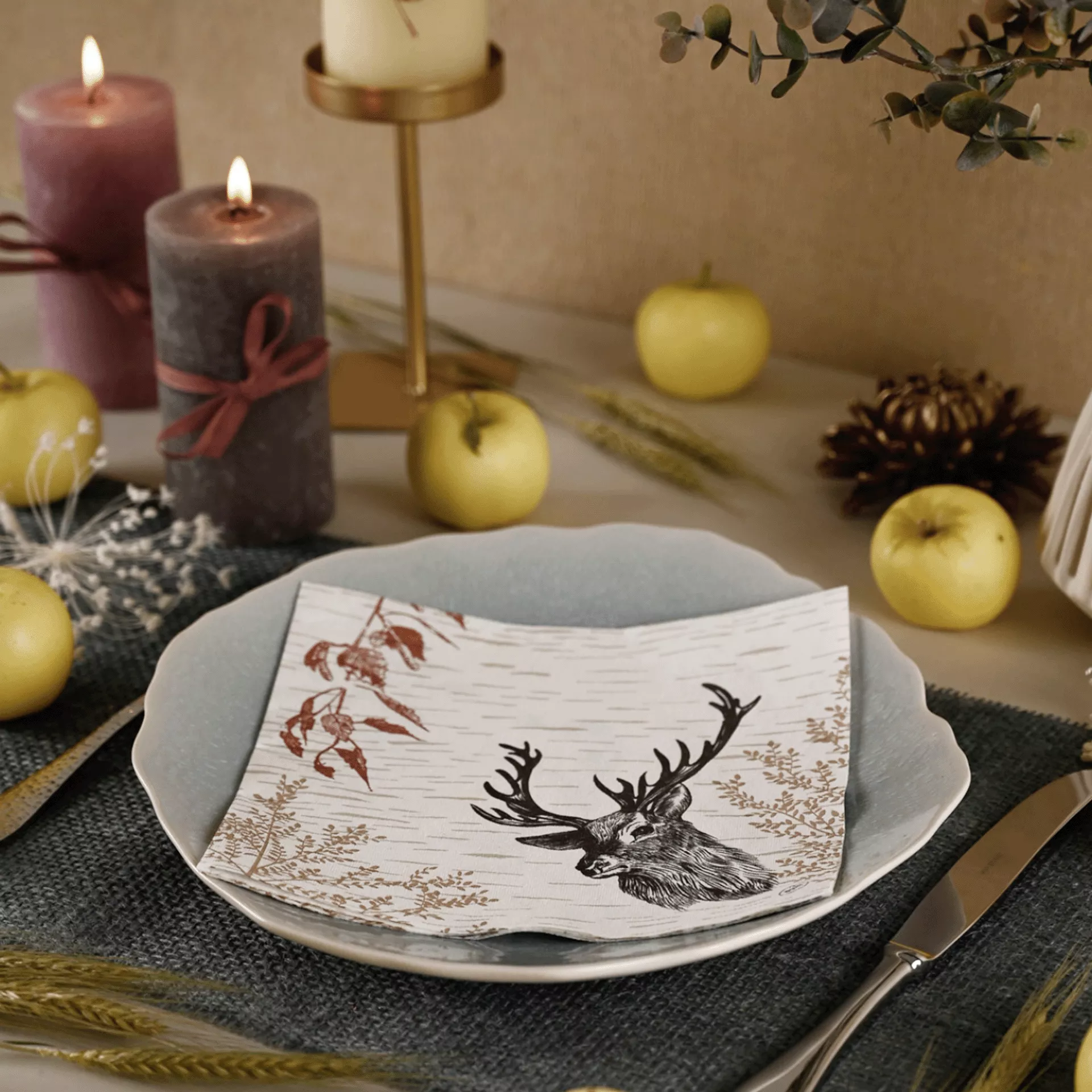 Serviette Zellstoff 33x33 cm 3-lagig Wood & Deer