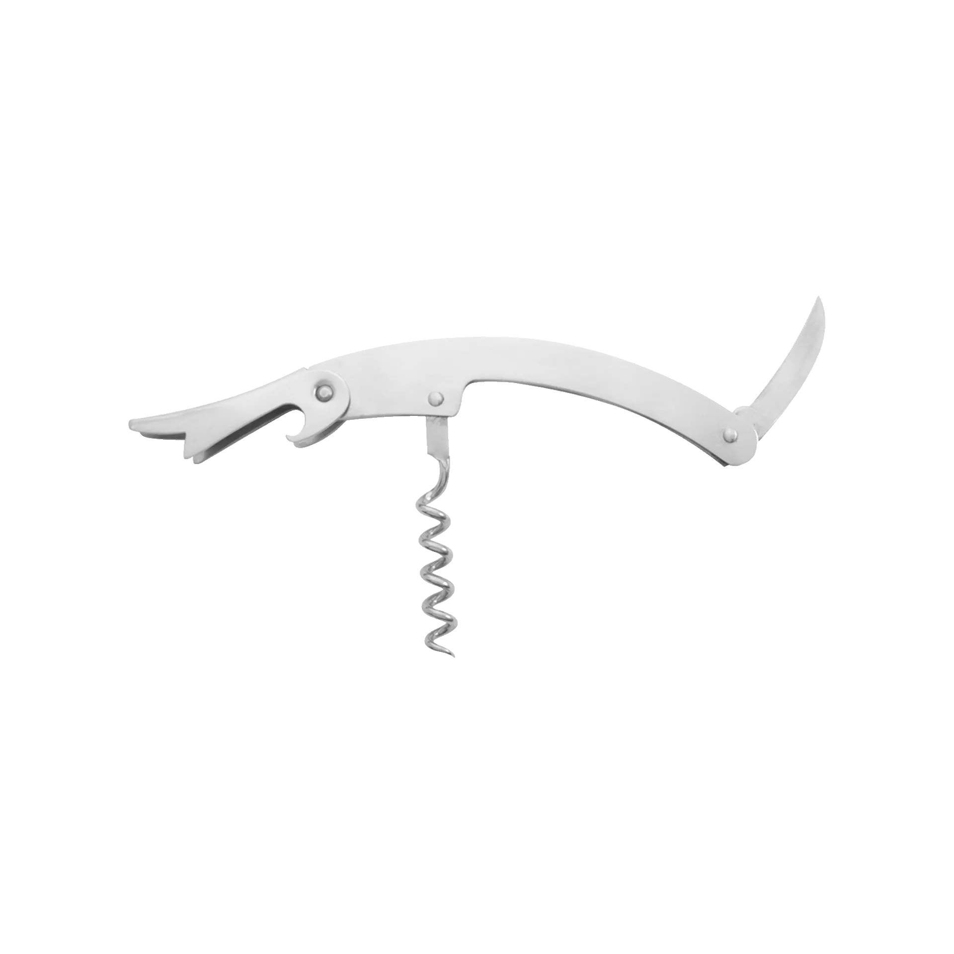 Flaschenöffner Kai Edelstahl | silber mit Korkenzieher und kleinem Messer