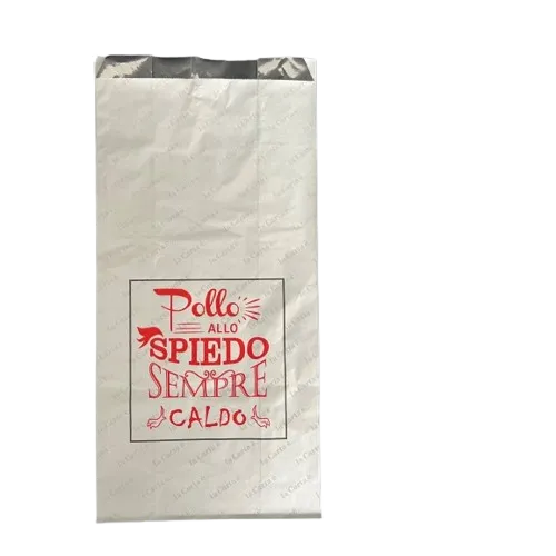 Hühnchentüte alu | weiß Aufschrift: pollo allo spiedo sempre caldo