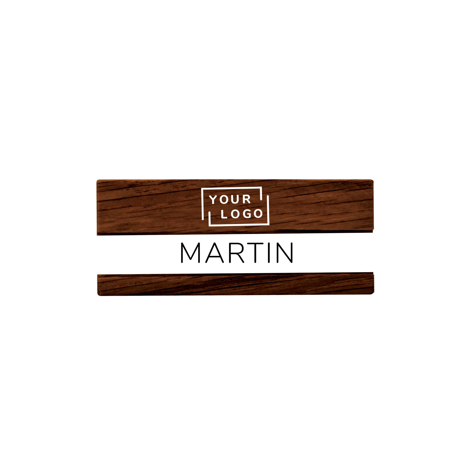 Namensschild Holz W1 70x30mm Nuss schutzlackiert mit Magnet 1-farbig bedruckt