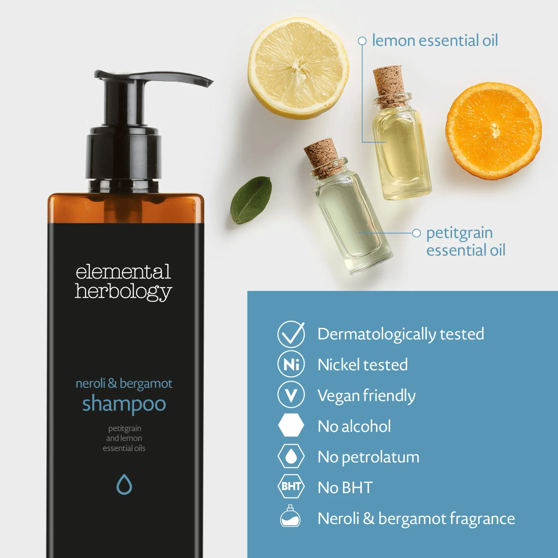 Shampoo | Elemental Herbology neroli e bergamotto flacone | 480 ml