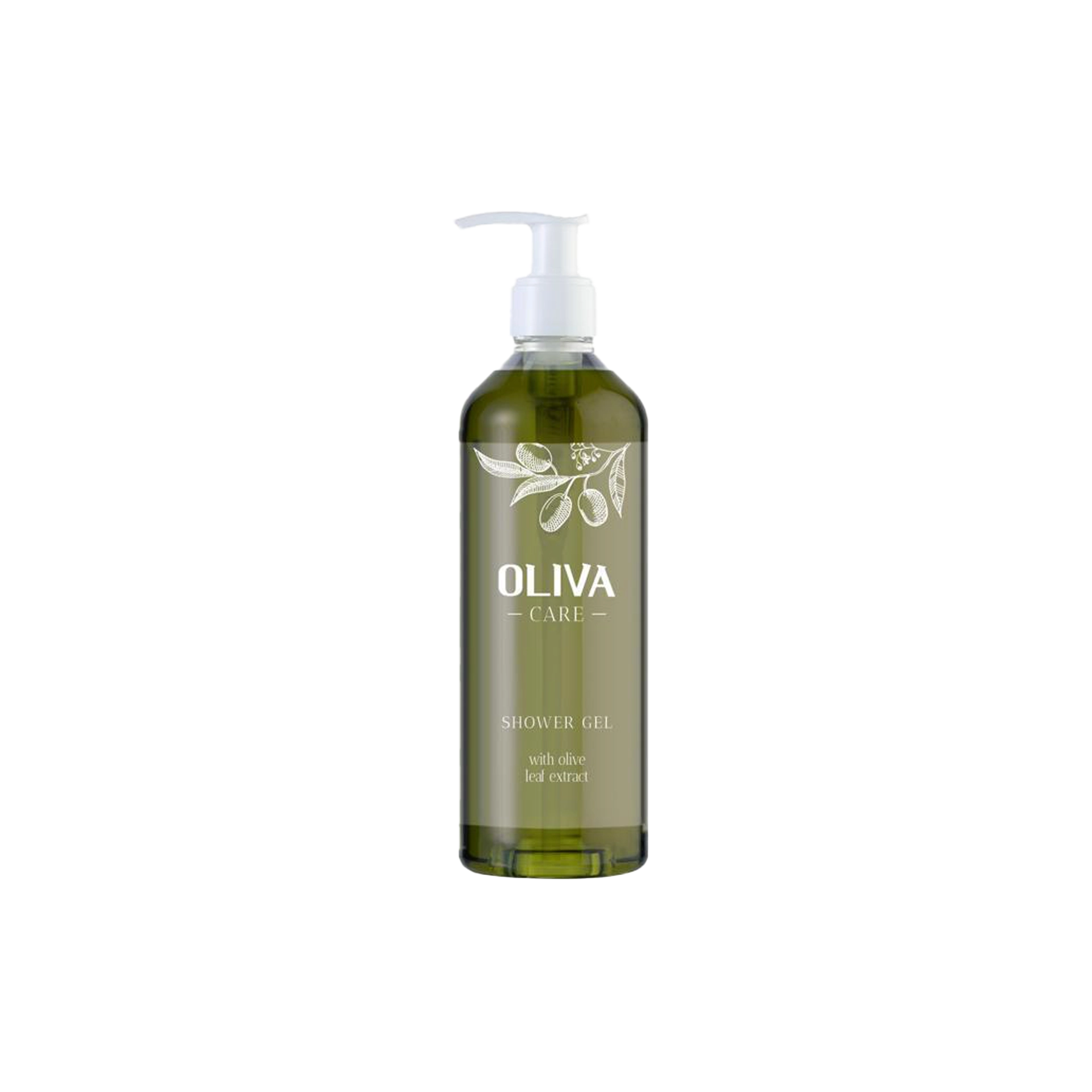 Badeduschgel/Shampoo | Oliva CareOlivenblätterextrakt Flacon 370 ml | recycelt mit Pumpe weiß