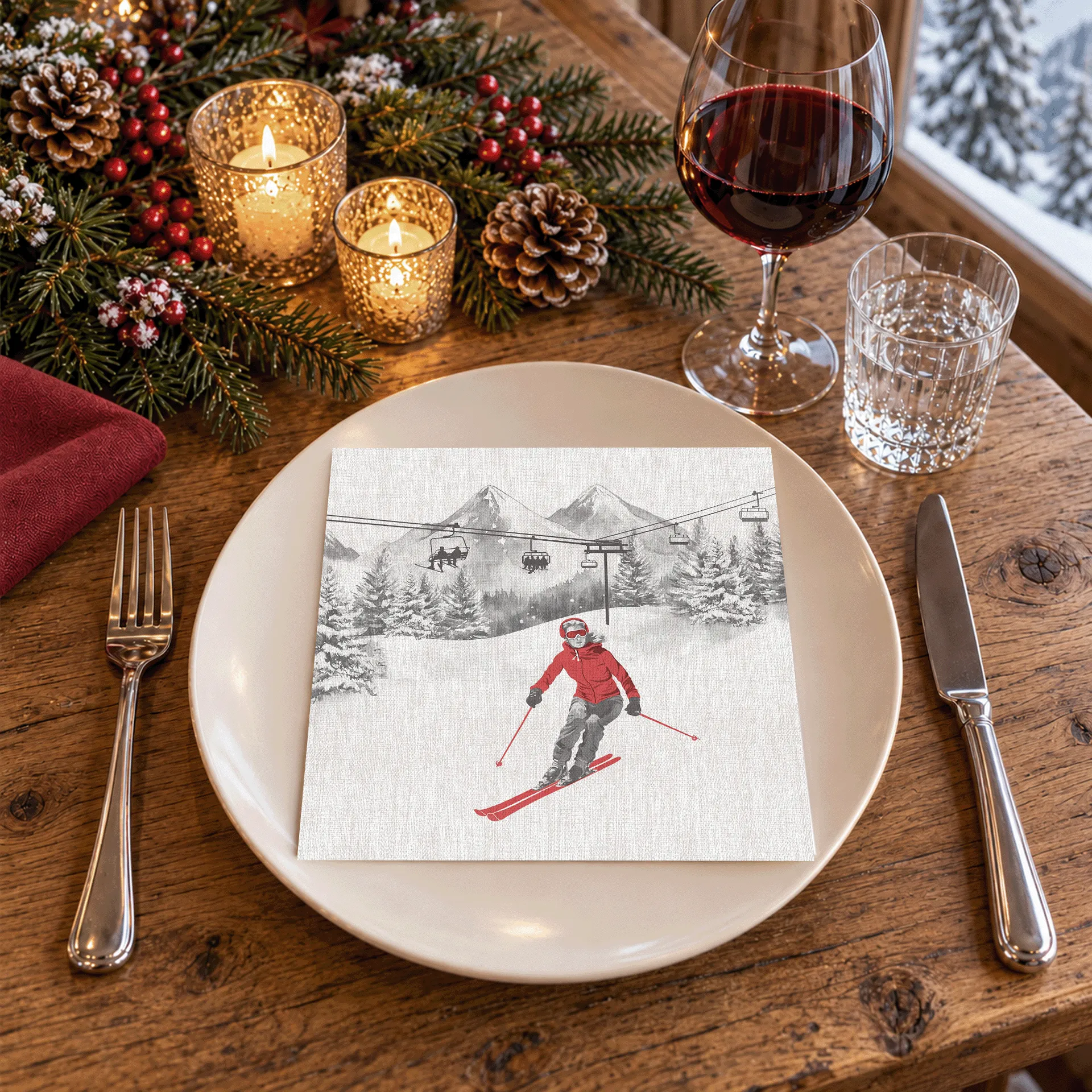 Serviette | Pista Airlaid | Skifahrer+Snowboarder 40x40 cm