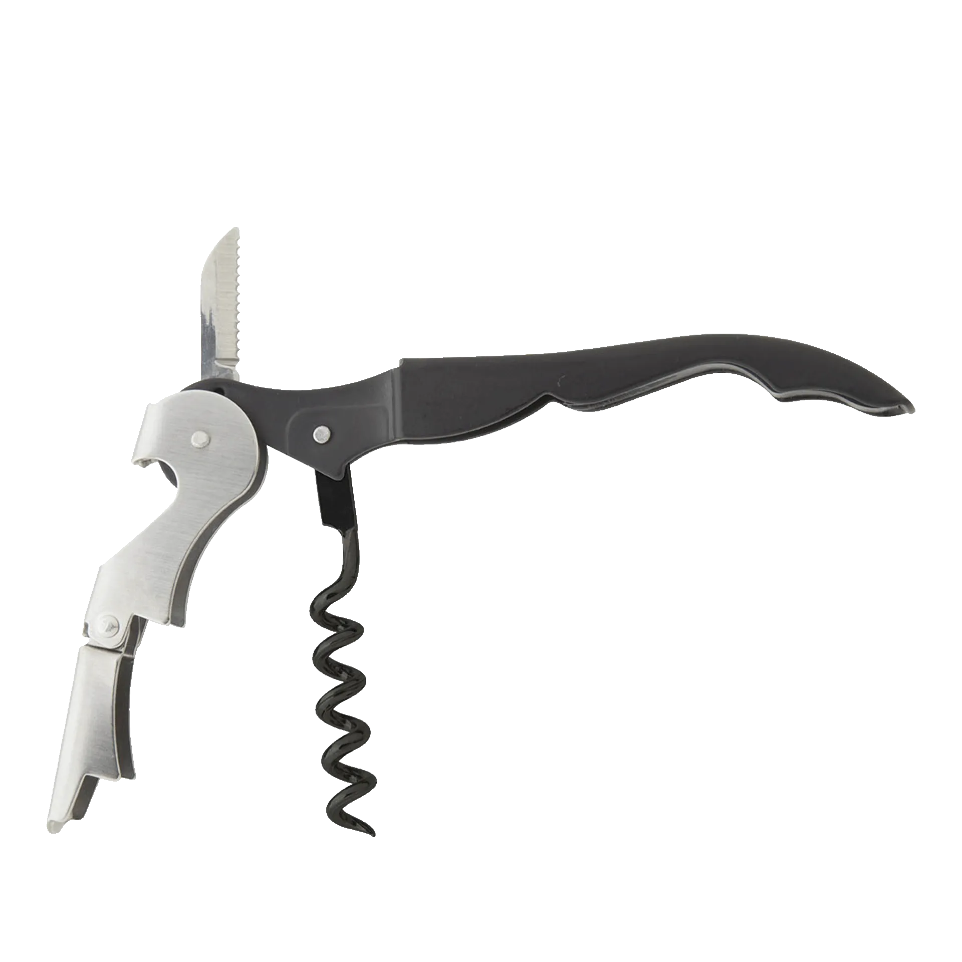 Flaschenöffner Umbria Edelstahl | schwarz mit Korkenzieher und kleinem Messer