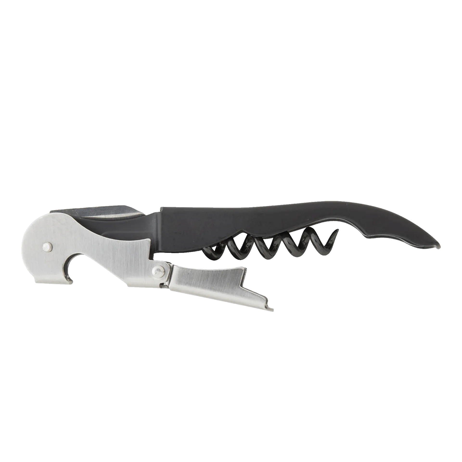Flaschenöffner Umbria Edelstahl | schwarz mit Korkenzieher und kleinem Messer