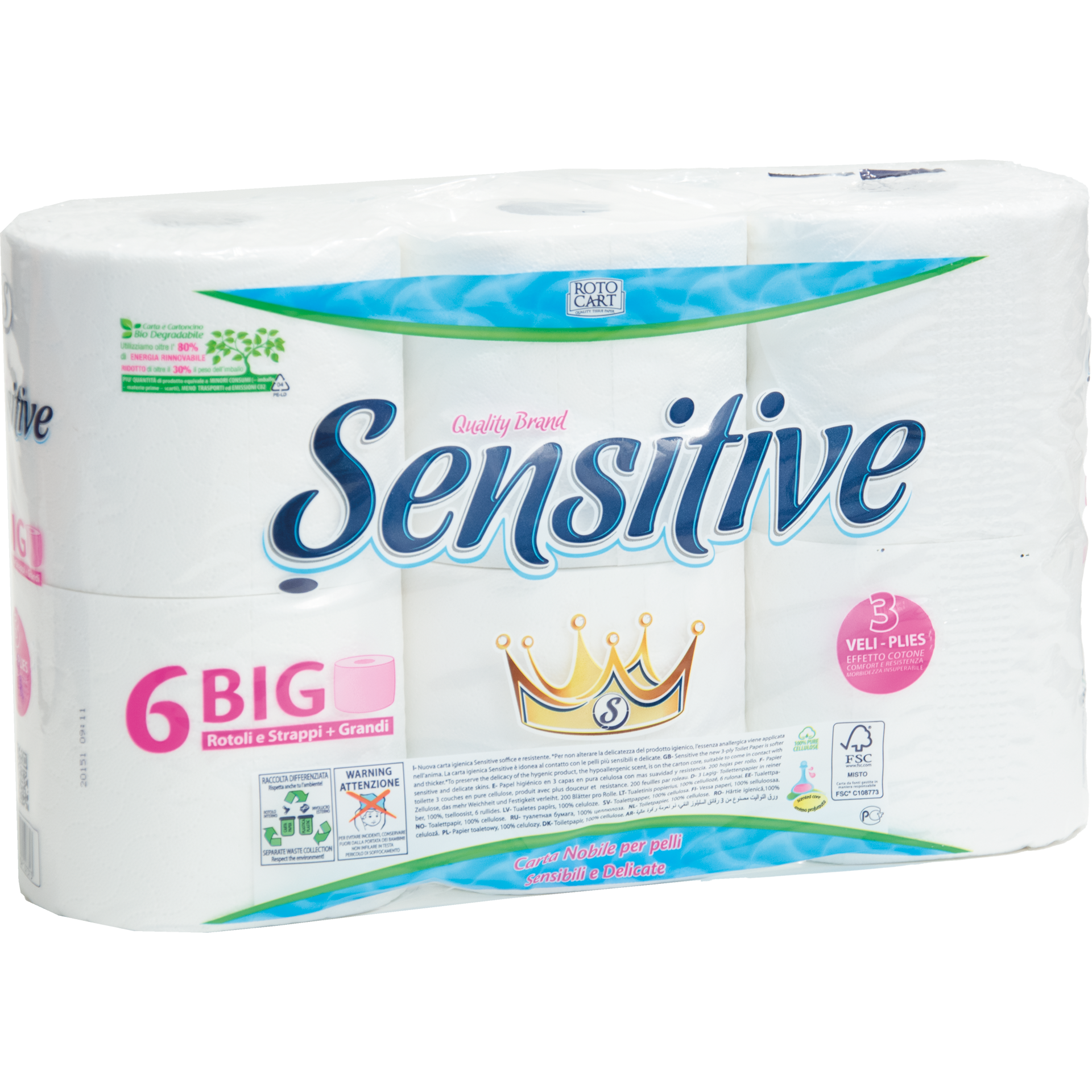 Toilettenpapier | Sensitiv Classic weiß 3lg. 220 Abrisse/12,5 cm