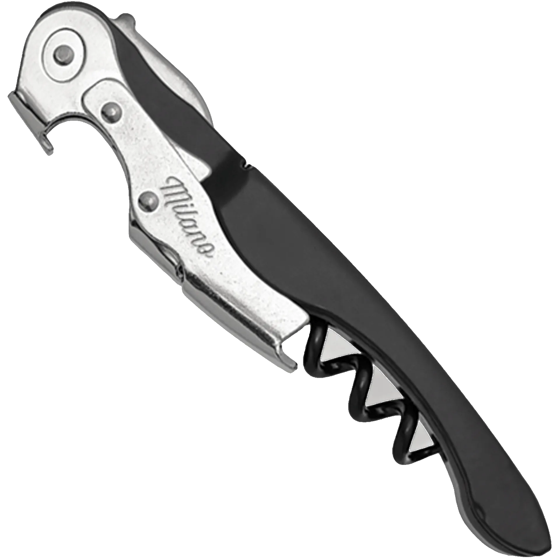 Flaschenöffner | Milano Basic Metall | schwarz matt mit Korkenzieher und kleinem Messer