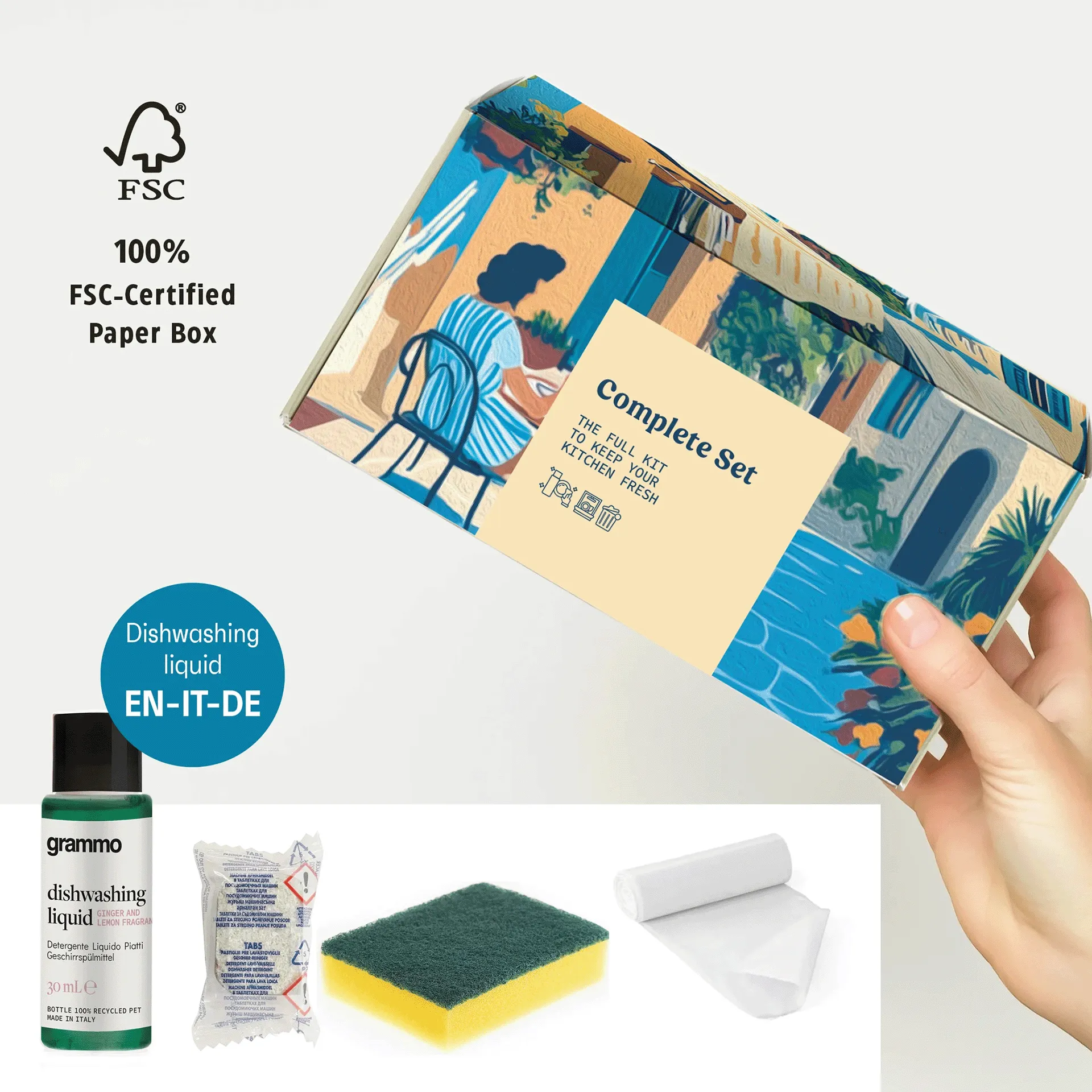 Kit Stoviglie Complete composto da: Flacone detersivo stoviglie 30 ml